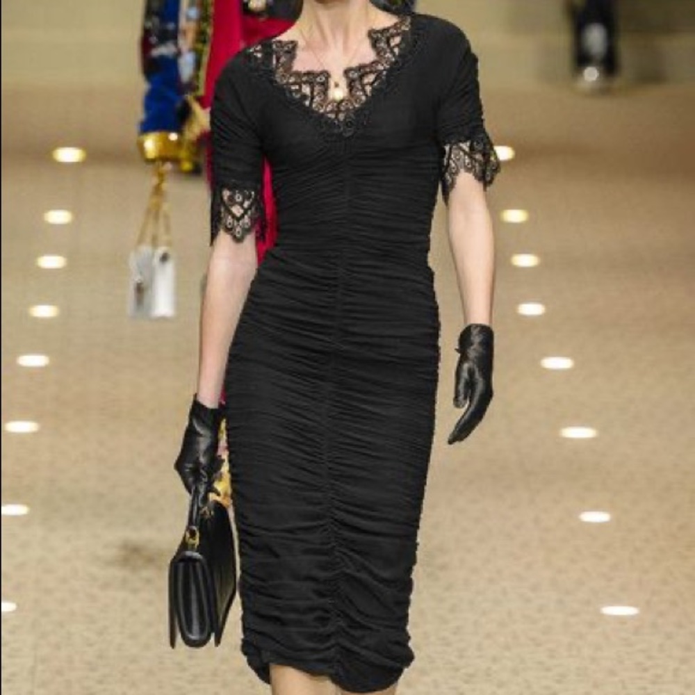 COPY - D and G Guipure lace-trimmed ruched silk-blend mid
